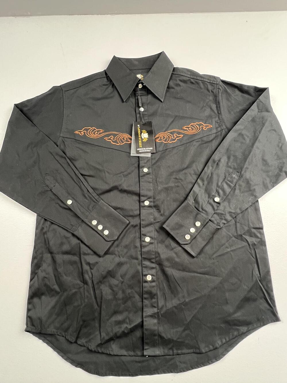 34th London Street Shirt Mens Small Black Long Sleeve Western Snap Embroidered